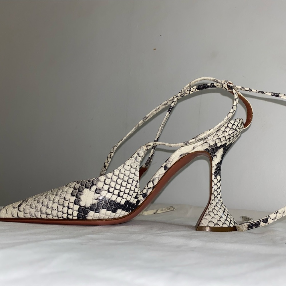 Amina Muaddi ambossed karma leather pumps